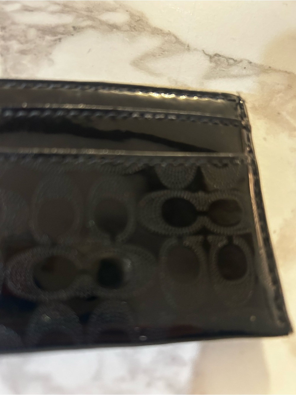 Coach Black Patent Card Holder with Heart Emblem - Picture 3 of 4